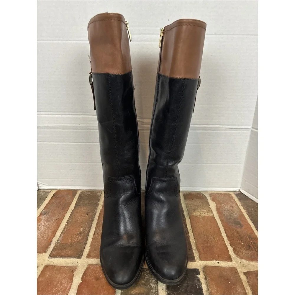 Franco Sarto Boots Women's Sz 6M Knee High Black & Brown Leather L-Lizabeth